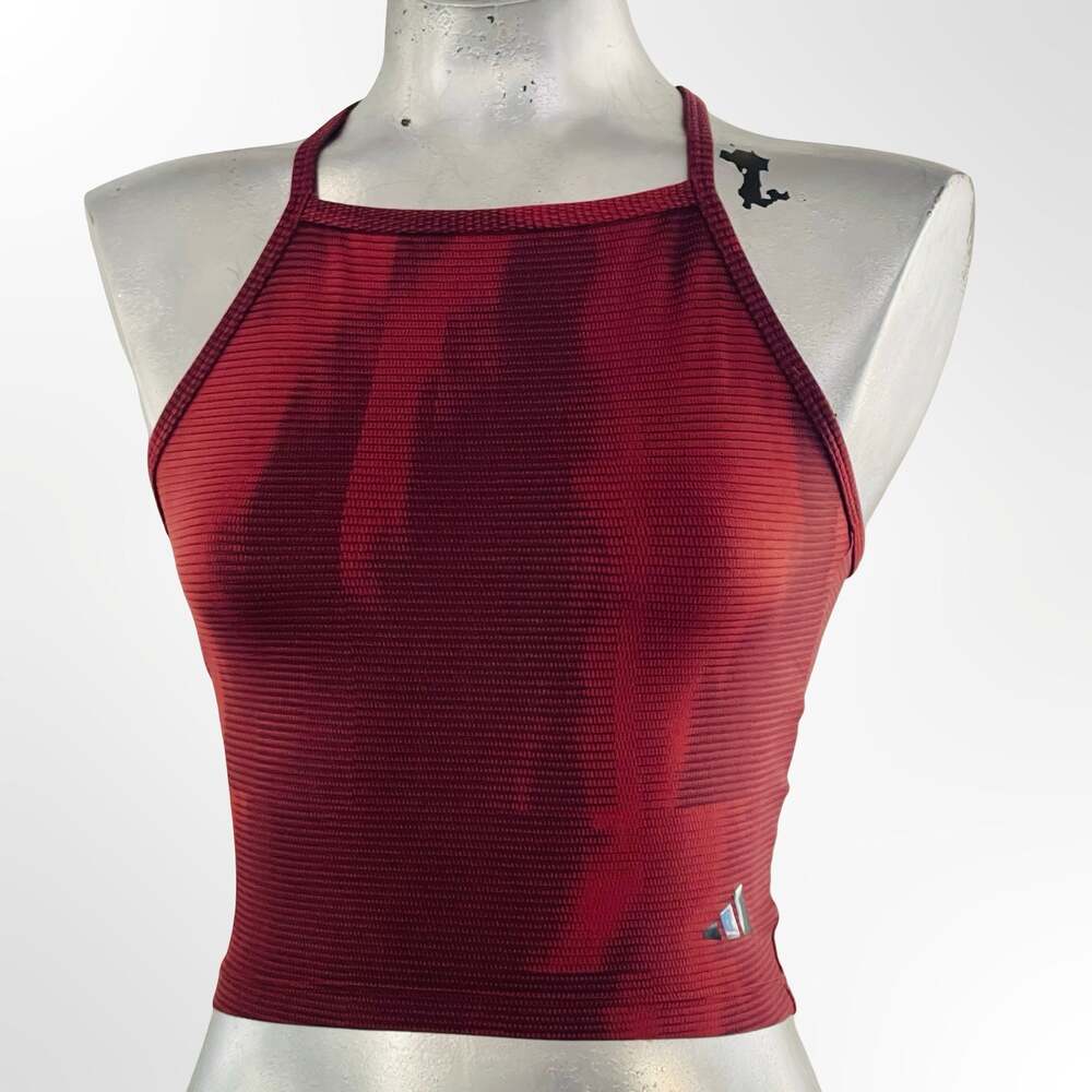 Adidas Yoga Tight Fit Ribbed Cropped Tank Top in Red